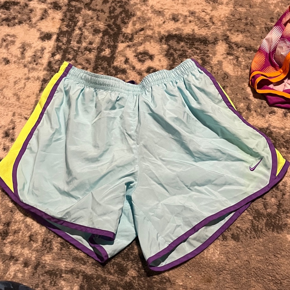 Nike Women's Light Blue and Purple Athletic Shorts